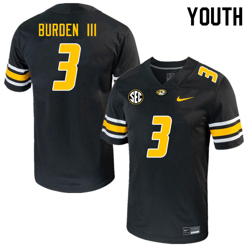 Youth #3 Luther Burden III Missouri Tigers College 2023 Football Stitched Jerseys Sale-Black